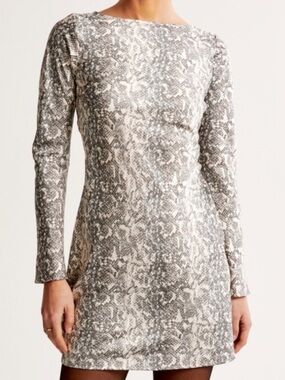 Abercrombie & Fitch Gray Snake-Print Long Sleeve silky Mini Dress